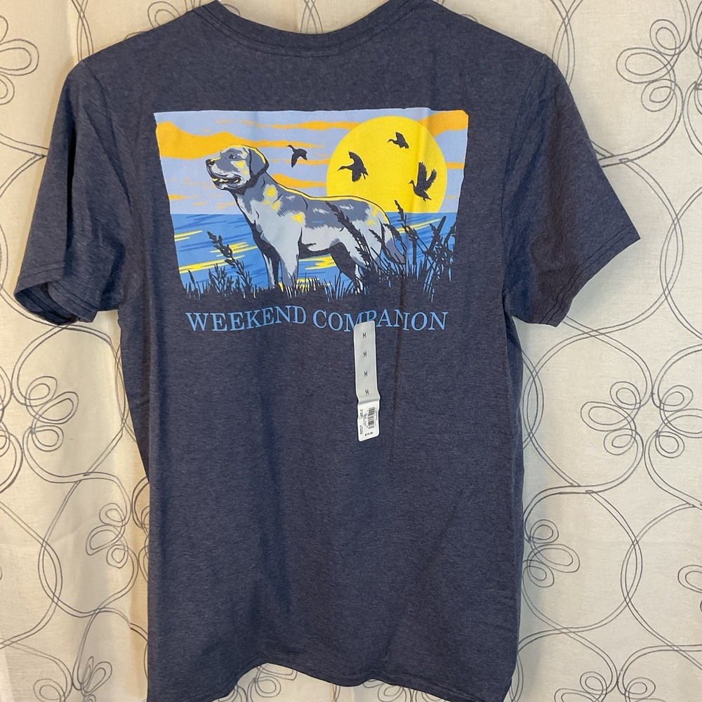 Croft & Barrow Weekend Companion Dog Duck Hunt Graphic T-Shirt Blue‎ Size Medium